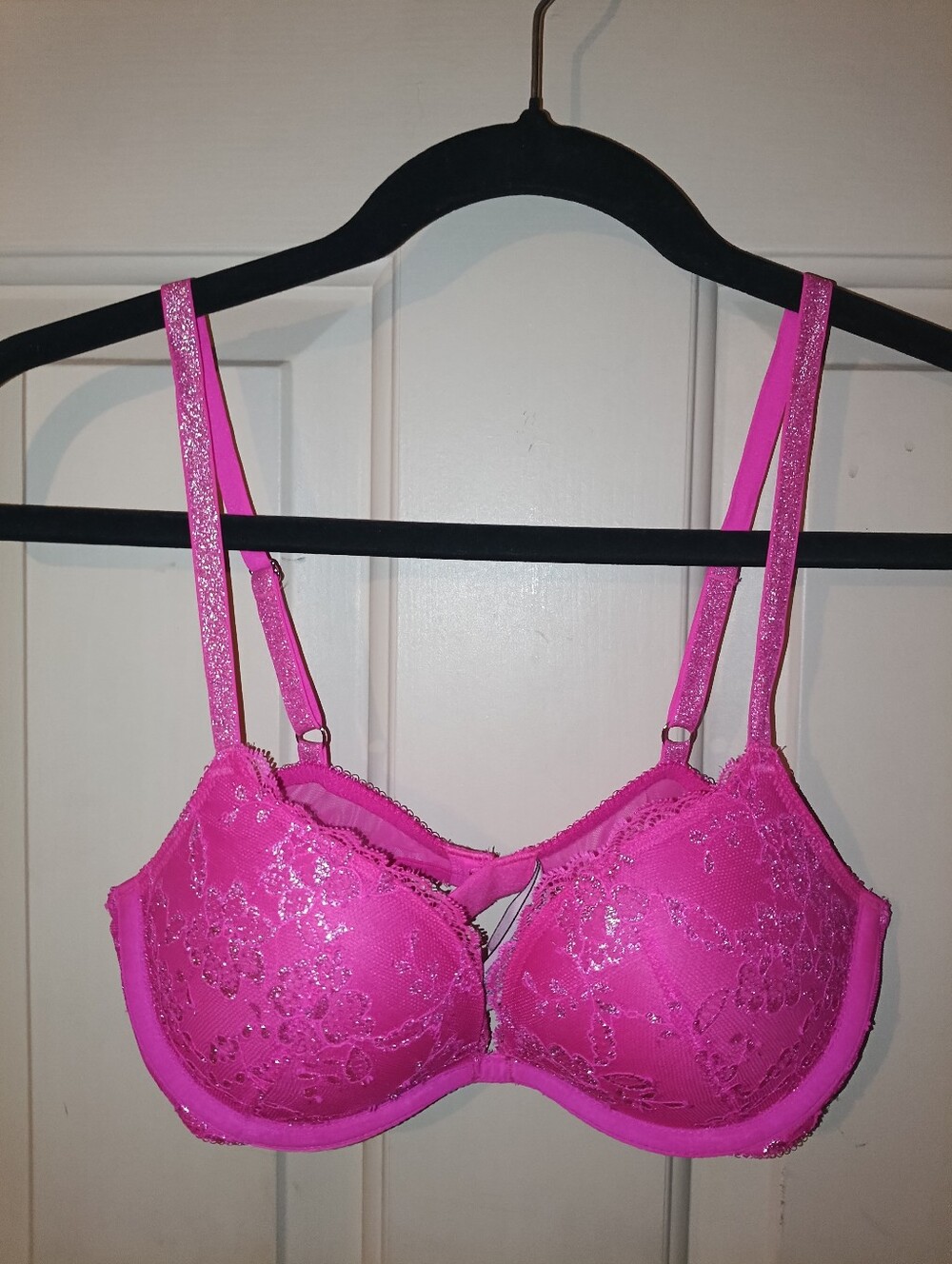 Victoria Secret Dream Angels Bra 34B  Padded Demi Hot Pink Shine Strap 🩷